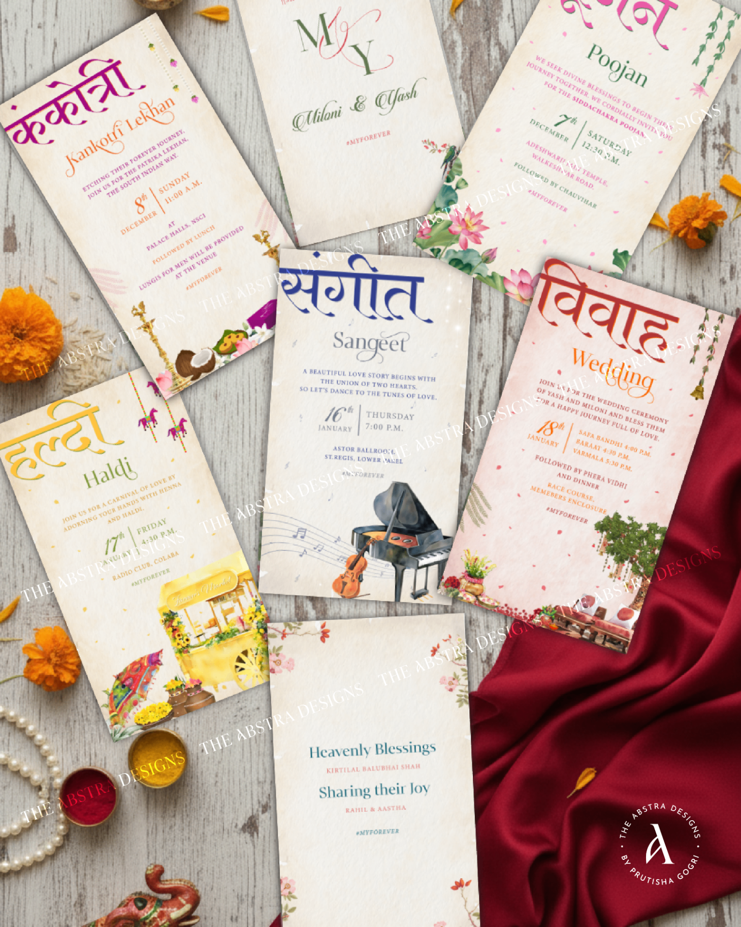 Bilingual wedding invitation suite