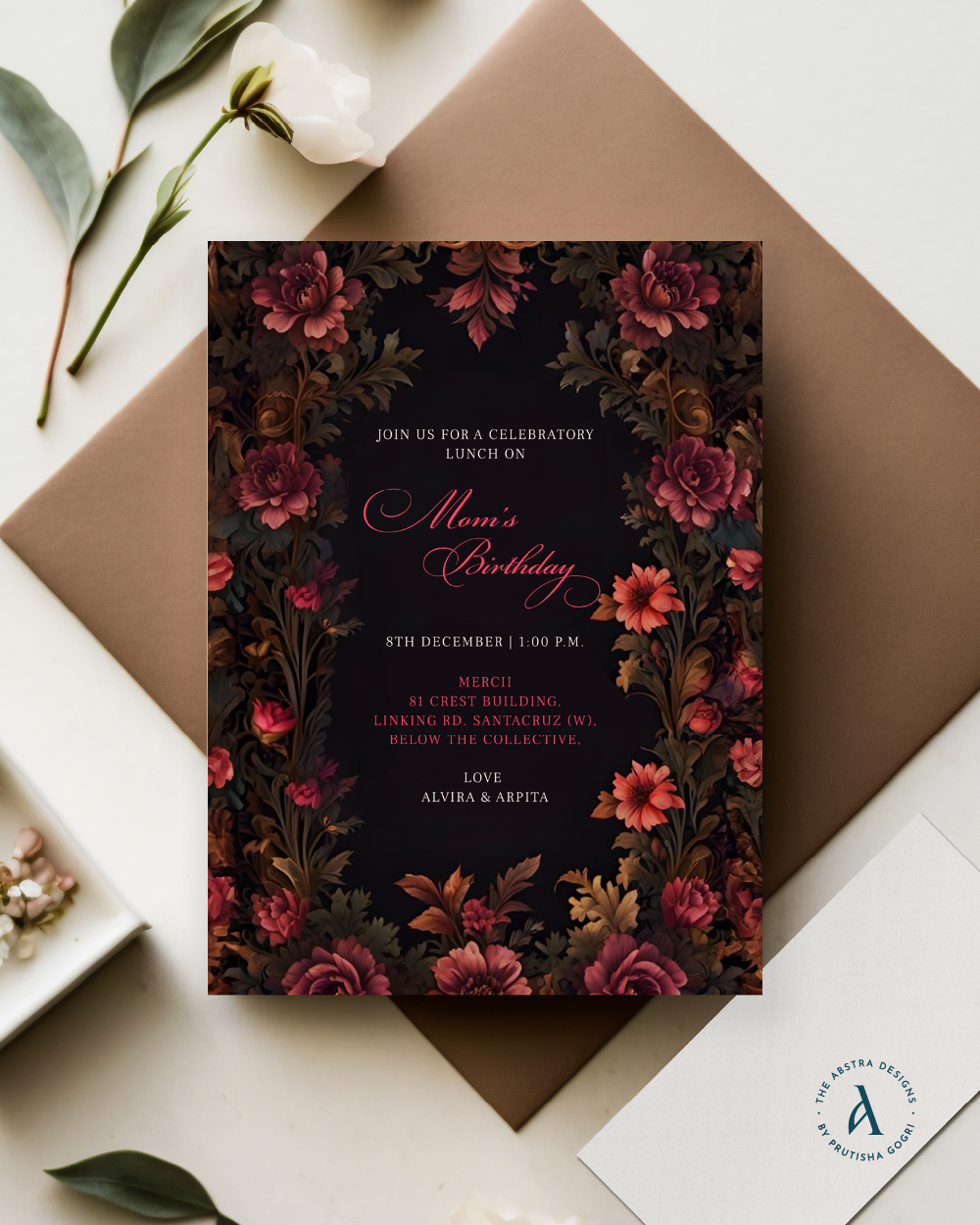 Mom's Birthday dark floral invite