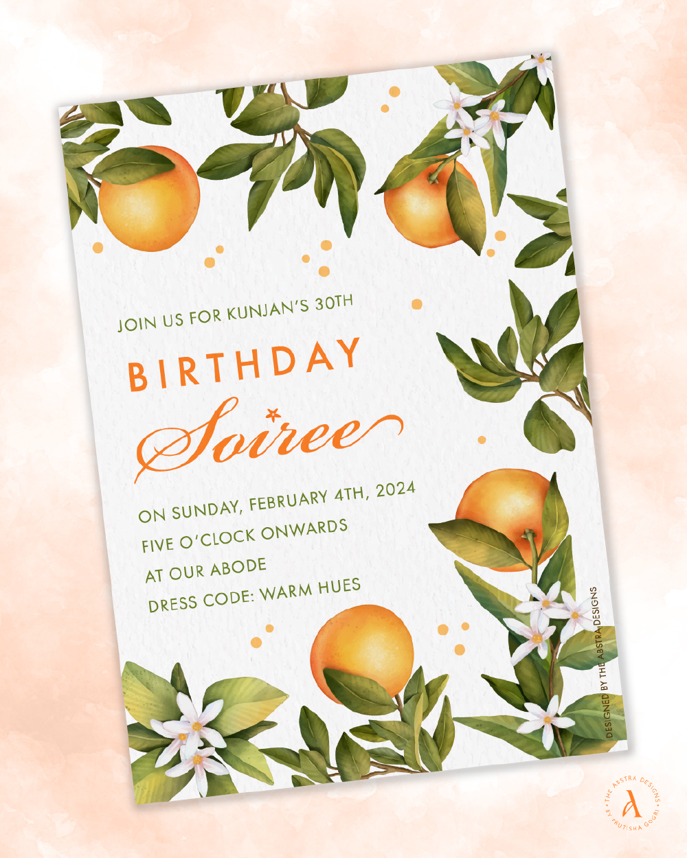 Kunjan's Birthday Soiree citrus invite