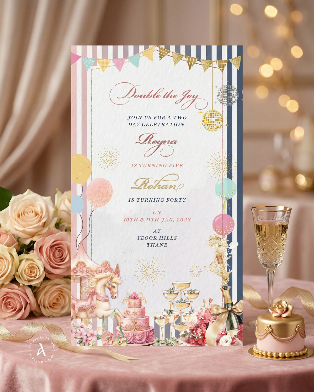 Double the Joy carousel birthday invite