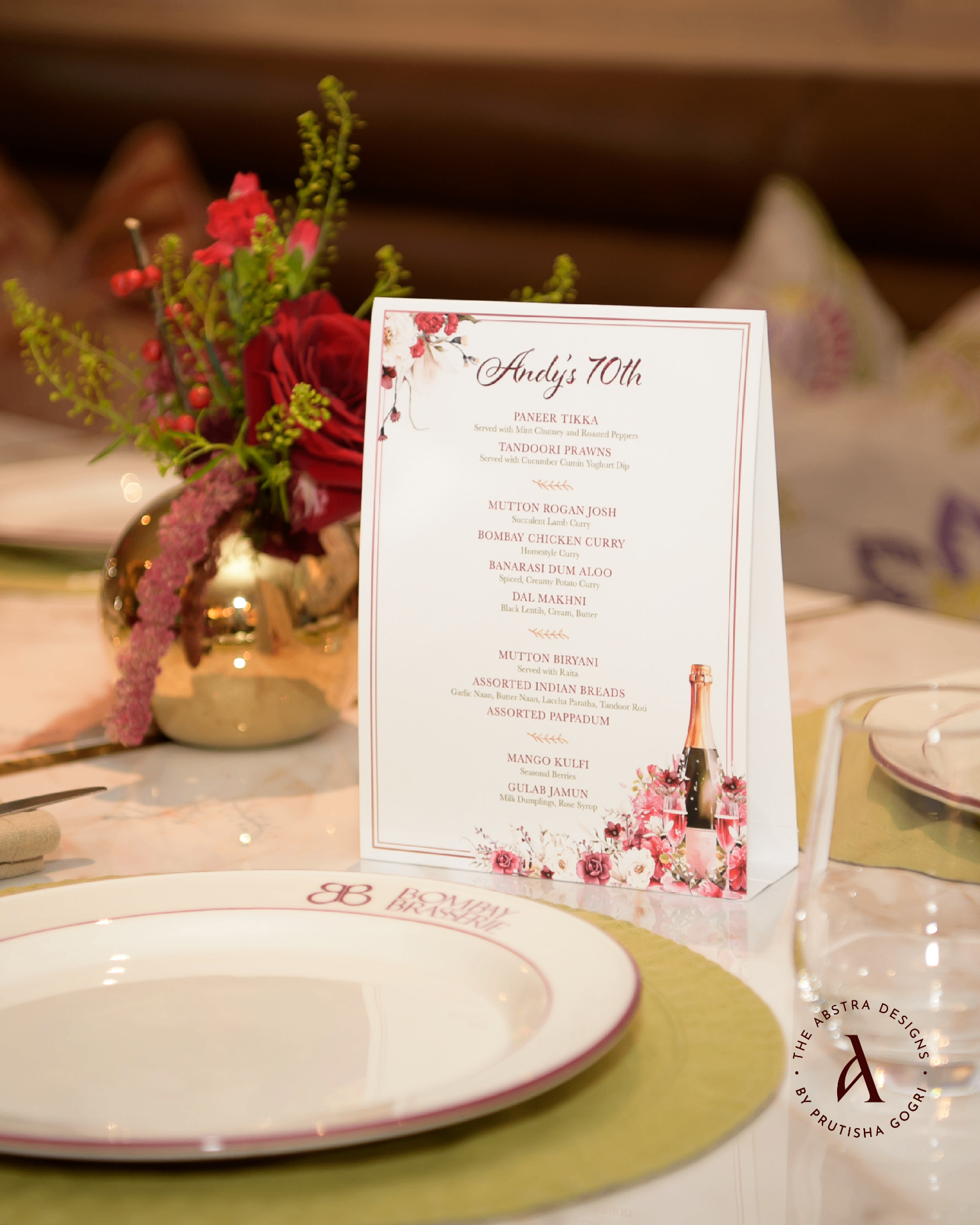 Andy's 70th birthday menu card
